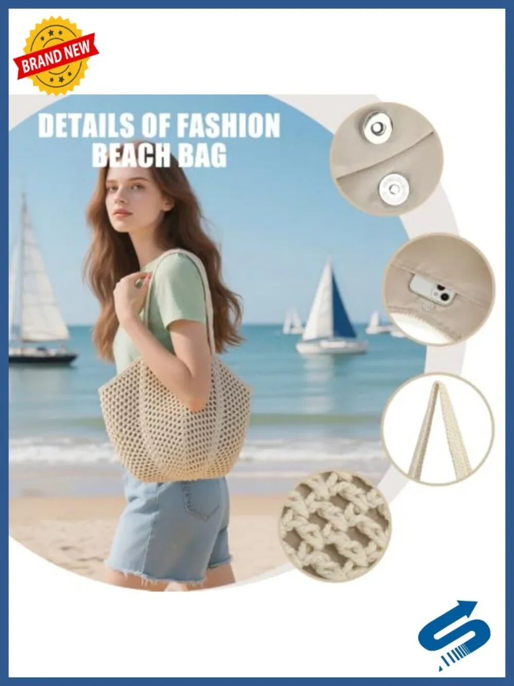 Crochet Tote Bag Women Summer Beach Purse Handmade Boho Knit Shoulder Bag